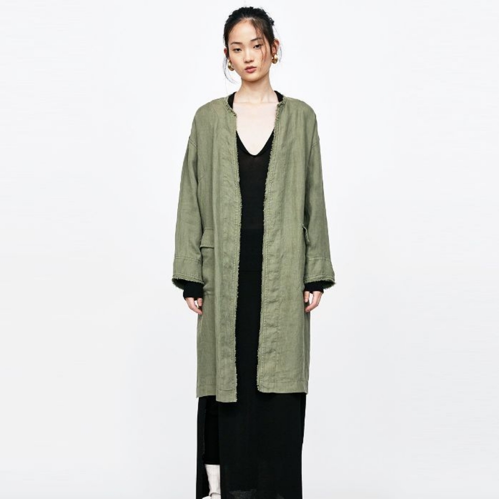 Joie Green Linen Open Jacket Size XS